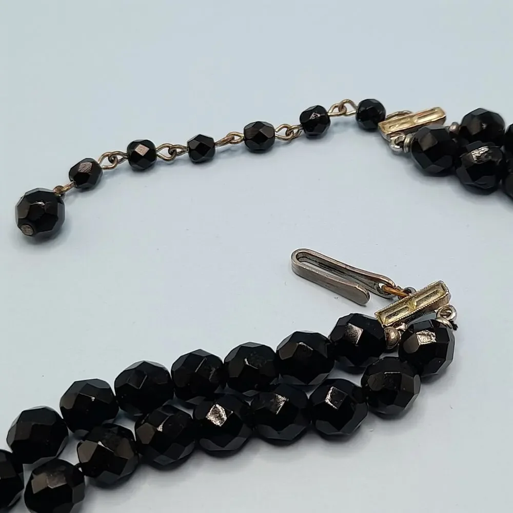 Vintage Black Crystal Double Strand Necklace 16